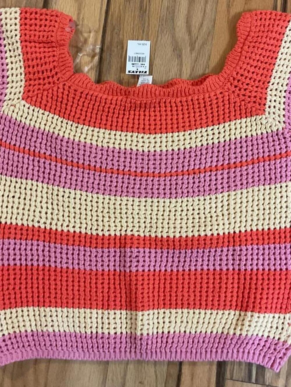 NWT Full Tilt Crochet Striped Cropped Sweater Size XXL